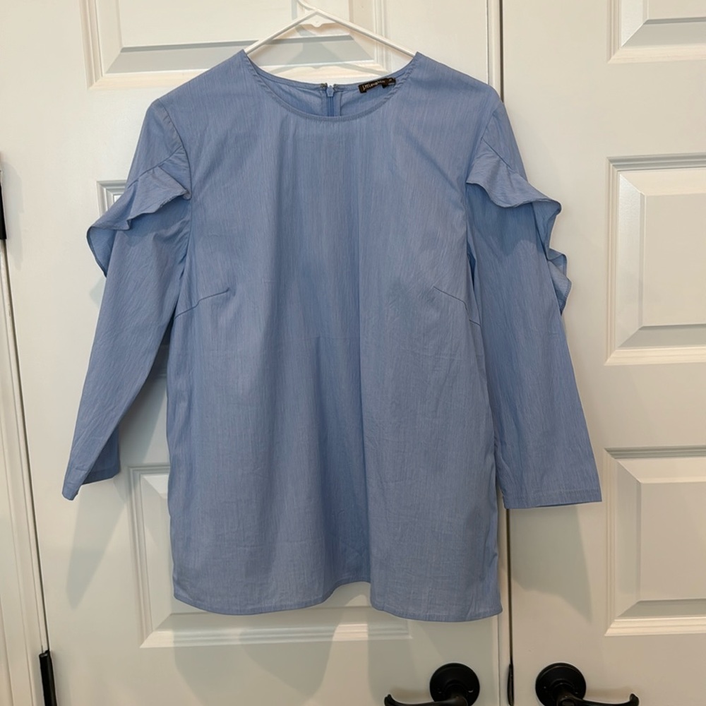 NWT J. McLaughlin Baylee Ruffle Sleeve Blouse Blue Size Medium